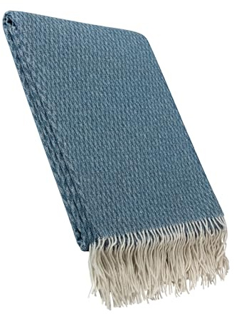 LuckyBlankets Rom Wolldecke 140 x 200 cm Premium Qualität - Merino wolldecke - Kaschmir Decke – Kuscheldecke (Blau)