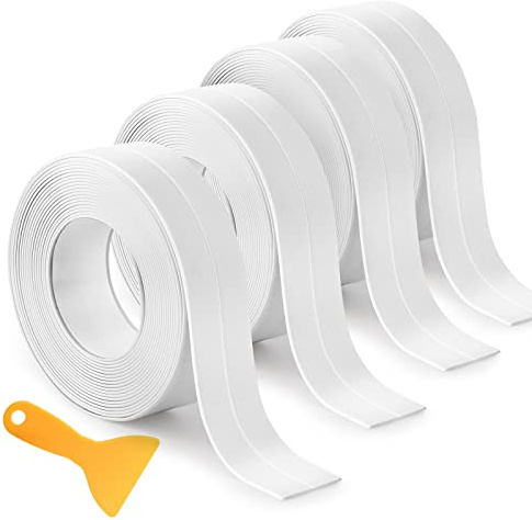 Bath Sealant Strip 42FT, 4 Rolls Sealant Tape, Shower Tray Sealing Strip for Bathroom Kitchen Sink Bathtub Toilet Walls and Floors (White)