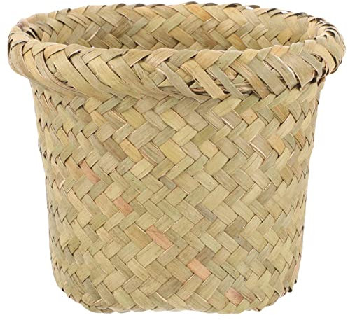 Alipis Accessoires Vintage Corbeille À Papier Jonc De Poubelle En Osier Poubelle Conteneur Rotin Panier À Linge Pot Pot Stylo Porte- Pour Cuisine Bureau