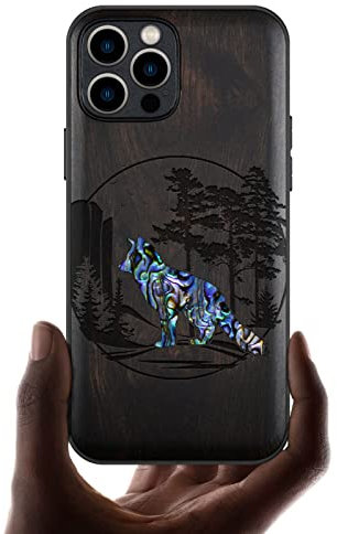 Carveit Coque magnétique pour iPhone 12 Pro Étui de Protection TPU Coque [Gravure en Bois et Incrustation de Coquille] Compatible avec 12 Pro Magsafe Artistique Coque (Bois Sombre-Renard et Bois)