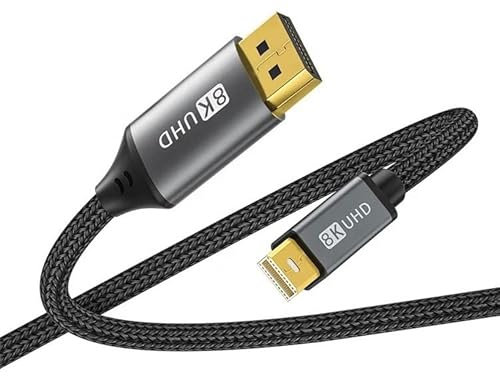 3m/10ft 8K Mini DisplayPort to DisplayPort 1.4 Cable Cord Lead 8K@60Hz, 4K@144Hz, 2K@240Hz Mini DP to DP Adapter, Thunderbolt 2 HDR, G-Sync,FreeSync,DSC,FEC,32.4Gbps for iMac,PC,Monitor,MacBook,Laptop