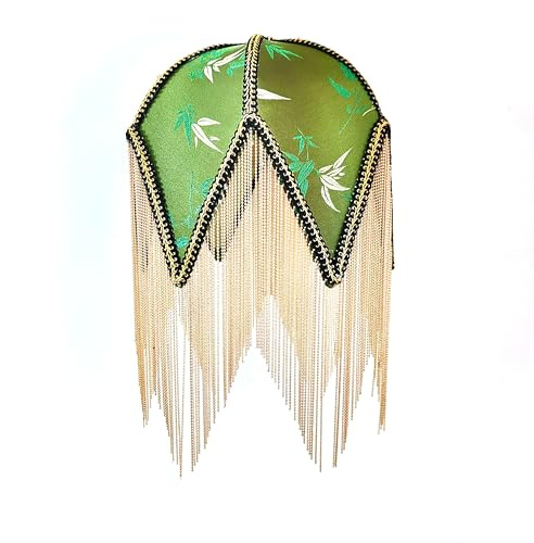 XB'ANG Green Leaves Lamp Shades with Tassels for Table Lamp & Floor Light, Vintage Fabric Pagoda Lampshades 8 Bottom x 7 High, Spider