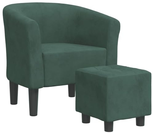 vidaXL Fauteuil Cabriolet avec Repose-Pied, Chaise avec Accoudoirs, Canapé avec Dossier, Siège Rembourré Salon Chambre, Vert Foncé Velours