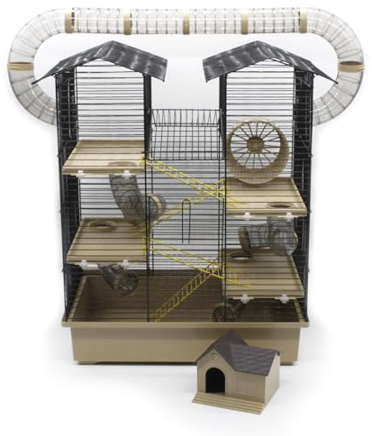 ZooPaul Nagerkäfig Hamsterkäfig XXL CH2 Plus beige mit Zubehör Maus Hamster Käfig Tunnelsystem Haus