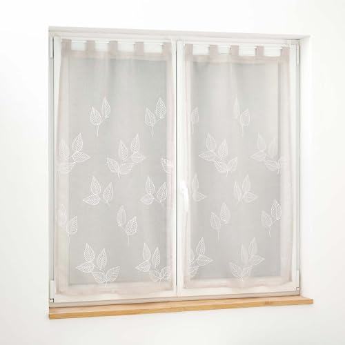 Douceur d'Intérieur, coppia di tende con passanti (2 x 60 x 160 cm) Berry, tortora, tulle sabbiato ricamato