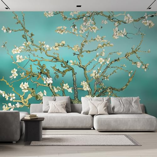 wall26 Wall Sticker/Wall Mural Aqua Almond Blossom by Vincent Van Gogh, Not Peel and Stick, Non-Woven Wallpaper Decorative for Bedroom, Living Room, Office - 66x96 inches
