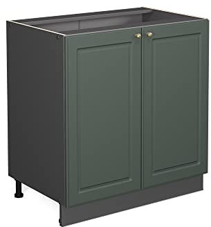 Vicco Spülenunterschrank Fame-Line, Grün-Gold Landhaus/Anthrazit, 80 cm mit Regal, AP Marmor