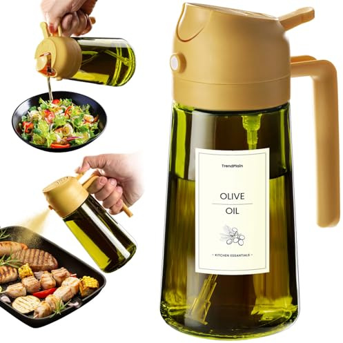 TrendPlain Oljesprayflaska för Airfryer 470ml, 2-i-1 Oliedispenser, Oljespray för Kök, Sallad och Vinäger, BPA-fri Kökstillbehör (Ett stycke, Gul - 1)