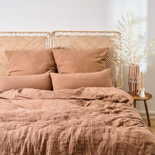 Blumtal Ropa de Cama Muselina 200x220 cm - Certificación OEKO-TEX - Algodón Transpirable - Funda Nórdica + 2 Funda de Almohada 40x80 - Cobre