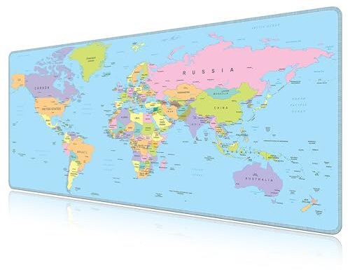 LL-COEUR Weltkarte Große Mousepad mit Vernähte Kanten 1400x600x3mm Erweitertes Mauspad Tastaturunterlage Large Tischunterlage mit rutschfeste Gummibasis XL