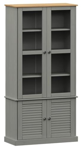 SDWEHO7 Vitrinenschrank mit Türen, Glasvitrine mit Stauraum, Modern Aufbewahrungsschrank Bücherschrank Standvitrine für Wohnzimmer Büro Esszimmer, Grau 85x35x170 cm