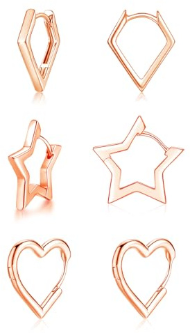Loutade Creolen Silber 925, 3 Paare 925 Sterling Silber Stern Herz Rhombus Creolen Set, Hypoallergen Leicht Ohrringe Silber 925, Knorpel Schlafen Geometrische Silber Creolen für Mehrere Piercings
