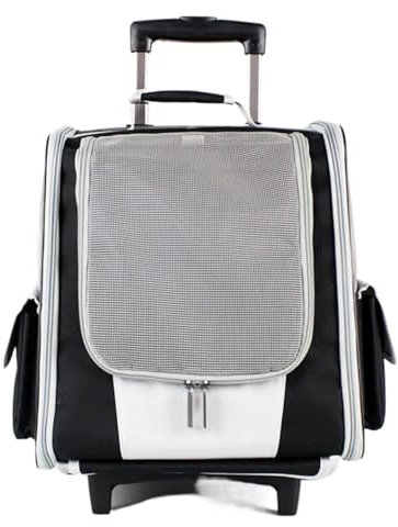 Sac Transport Chat Chien Chariot De Transport pour Chat avec 4 Roues, Boîtier De Chariot Pliable, Chariot À Bagages De Voyage Portable pour Chiot Sac pour Chat(Black)