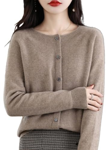 YuchiFa Cardigan en Cachemire pour Femme, Cardigan à Manches Longues avec Boutons sur Le Devant, Pull élastique en Tricot Doux et Chaud, Pull en Cachemire (Chameau,M)