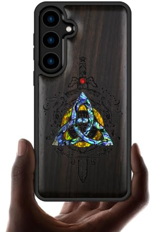 Carveit Designer Wooden Case for Samsung Galaxy S24 Plus Case [Wood Engraving & Shell Inlay] Compatible with Wireless Chargers S24 Plus (Norse Emblems-Blackwood)