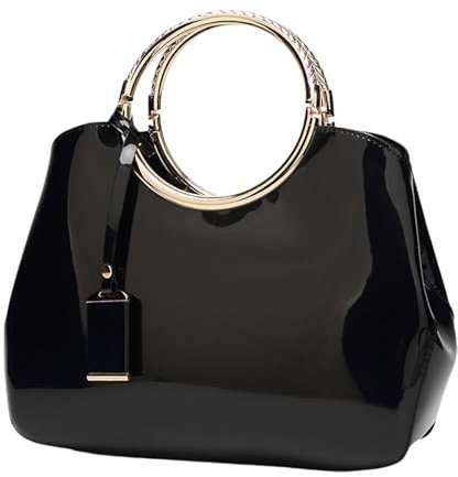 Amagogo Borsa a mano in pelle verniciata, borsa a tracolla, grande capacità, borsa con manico superiore, Nero