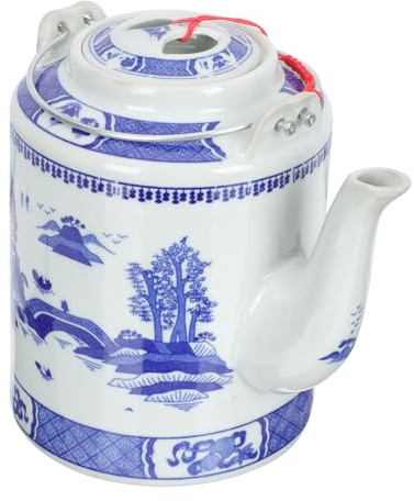 DECHOUS Porzellan Teekanne Blau Weiß Retro Wasserkocher Mit Henkel Glatte Oberfläche Chinesischer Stil 1,5 Liter Spülmaschinenfest Bruchsicher Für Teeparty Und Alltag
