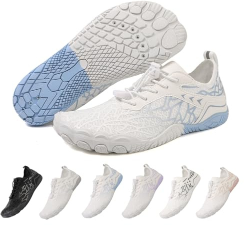 ZEPYFXIT Vattenskor dam herr snabbtorkande barfotaskor lätta flexibla barfotaskor barfota sneakers andningsbara simbassäng strand, Vit blå, 36 EU