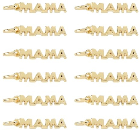 DICOSMETIC 12 Stück Mama Anhänger Muttertag Messing Anhänger Echte 18 K Vergoldete Wort Anhänger Buchstaben Anhänger Für DIY Schmuckherstellung Halskette Armbandherstellung