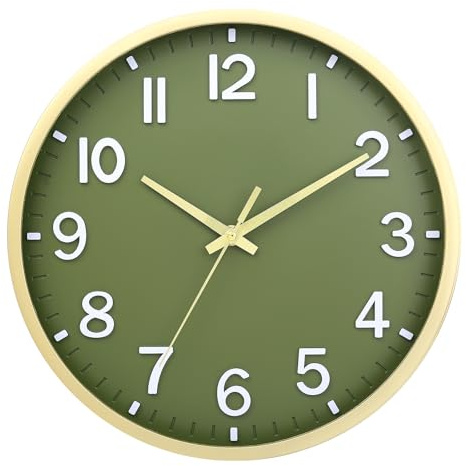 30 cm Lautlos Wanduhr Ohne Tickgeräusche, Moderne Batteriebetriebene Uhr | für Zuhause,Wohnzimmer, Schlafzimmer, Küche,Büro, Wanddekoration (Grünes Gold,30CM)