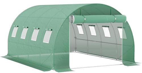 Outsunny Ersatzplane Gewächshaus Tunnel 12 m², Plane 4 x 3 x 2 m PE Anti-UV wasserdicht 8 Fenster + Rolltür mit Reißverschluss Grün