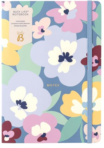 Busy B A5 Busy Life Notizbuch - Blumeneinband - perfekt für Studenten, Lehrer, Arbeit und mehr mit linierten Seiten, undatierten Monatsplanern, Aufklebern und Aufbewahrungstasche