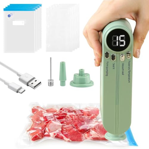 VOAKZEF Vacuum Sealer Machine,3 in 1 Rechargeable Food Sealer,Handheld Food Vacuum Sealer with 8 Vacuum Sealer Bags,Portable Bag Sealer Mini,for Preservation Snack and Storage Food