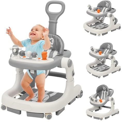 Siairo 3 in 1 Lauflernhilfe Baby Lauflernhilfe mit einstellbarer Höhe & Geschwindigkeit Rollen, Licht, Musik, Lauflernwagen für Kinder im Alter von 6 bis 18 Monaten (grau)