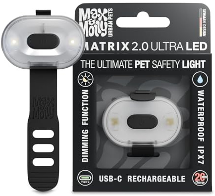 Max & Molly Matrix 2.0 Ultra LED, Hundelicht für Geschirr, Leine & Halsband, Schwarz, Wasserfest, USB Wiederaufladbar, Hundelampe LED, Hunde Leuchtanhänger für mehr Sicherheit bei Nacht