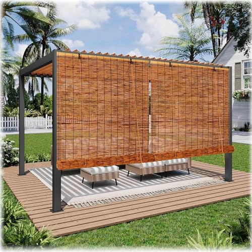 Bambusrollo Mit Seitenzug, Natur Schilf Vorhang, 90% UV-Block Bambus Raffrollo, 40 50 60 70 80 90 100 110 120 140 160 180cm Breite Sichtschutzrollo