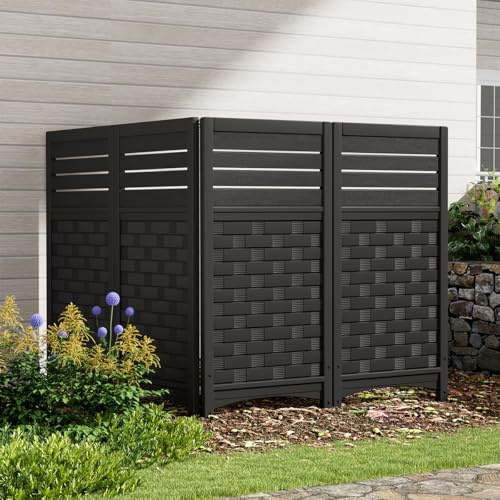 KINYING Air Conditioner Fence Privacy Screen,4 Panels Pool Equipment Trash Can Enclosure Screen for Outdoor,Resin Fence Panels Kit,45 (H) x 22 (W) Per Panel, Black