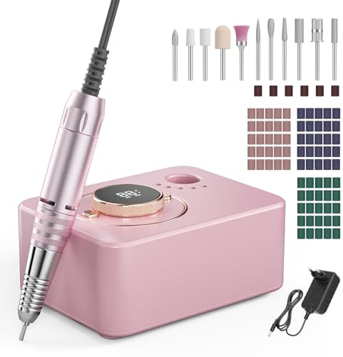Hoyiyobi Forage à ongles électrique Professionnel Plusieurs accessoires,Machine de forage à ongles portable sans fil 35000RPM avec écran LCD,Vitesse réglable rechargeable pour ongles en gel acrylique