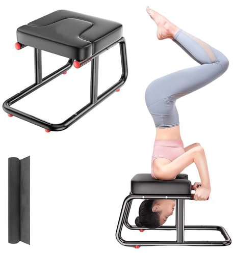 Yoga Kopfstandbank, Yoga Inversionsbank mit Armlehnen und Yogamatte, 250 kg Gewichtskapazität, geeignet zur Linderung von Müdigkeit, Fitness und Krafttraining, Schwarz