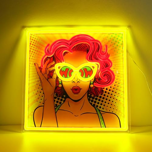 WIOSOUL Pretty Girl Neon Sign,UV Print LED Light Sign Dimmable USB Powered Cool Women Lady Neon Lights for Bedroom,Pop Art Home Wall Decor LED Signs for Birthday Party Girls Gifts | USB-betriebenes Acryl-Lichtschild für Frauen, Pop-Art-Design, Wanddekoration, Bar, Schönheitssalon, Geschäft, Heimdekoration