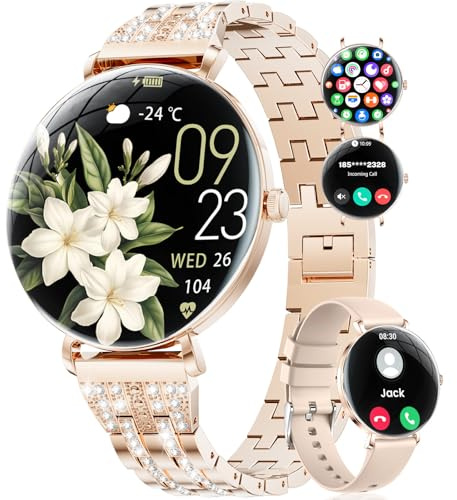 LIGE Smart Watches for Women,1.43 AMOLED Fitness Tracker with 100+ Sports Modes/Step Counter/Heart Rate/Calories/Sleep Tracker Ladies Smart Watch for Android iOS Rose Gold 2 Straps