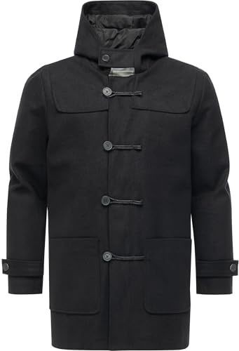 Ragwear herr väderbeständig ventilerande vinter kort kappa varm lång vinterjacka dufflecoat med huva Duffie YOUMODO S-XXL, svart, XL