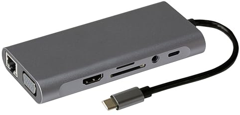 Maplin USB-C Multiport Hub Adapter 4K HDMI, 4x USB-A 3.0, RJ45 Ethernet, USB-C PD 60W, VGA, SD & MicroSD Card Reader, Compatible with MacBook Pro, Surface, Chromebook & More