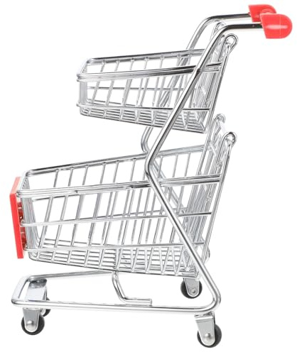 FIXOSHEE Mini Shopping Cart Model Red Iron Desktop Organizer Trolley for Home Decoration and Small Item Storage Compact Supermarket Handcart Gift for Adults