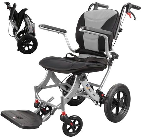 WHLICKS Lightweight Folding Transport Wheelchair for Adults & Seniors, Portable Travel Chair with Removable Cushion & 11 Wheels, Ergonomic Wheel Chair Height Adjustable,All Terrains