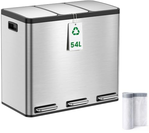 YEAUPE PRO Mülleimer Küche 3x18L Edelstahl, 54L 3 Fach Treteimer