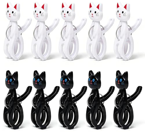 10 Handtuchklammern für Strandliegen Niedliches Kätzchen Strandtuch Clips | Große Wäscheklammern Cartoon Katze für Tägliche Wäsche, Sonnenliegen, Bettwäsche, Kleidung