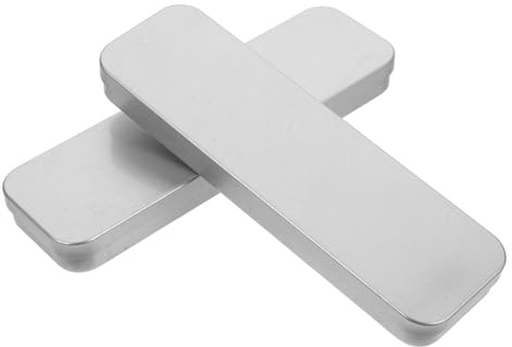 OFFIGAM 2pcs Tinplate Pen Box Container for Stationery and Erasers, Spacious and Portable Rectangular Metal Pen Holders with Sleek Silver Finish, for Office the Go Use