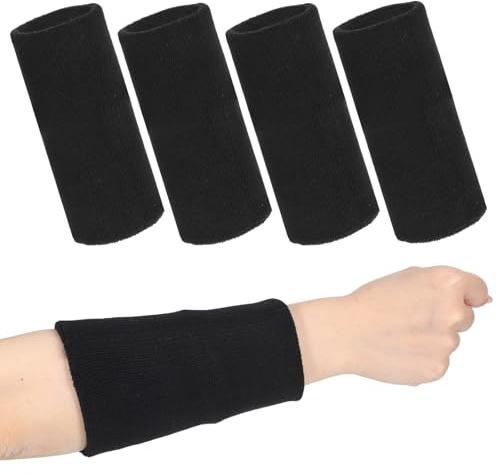 4 Stück Schweißbänder, Schweißband Handgelenk Langes Fitness Schweissband Elastische Schweißband Schweißbänder für Männer Frauen Tennis Basketball Fußball Football Herren Gym (Schwarz)