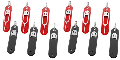 Mokamika 12 stycken SIM-kort borttagningsverktyg SIM-kort fack pin utskjutningsverktyg nål oljeutmatare, med avtagbar nyckelhängare, svart + röd