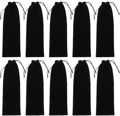 MERRYHAPY 12pcs Black Velvet Drawstring Bags Portable and Reusable Straw Drawstring Bags for Cutlery and Jewelry Storage Suitable for School and Picnic Use