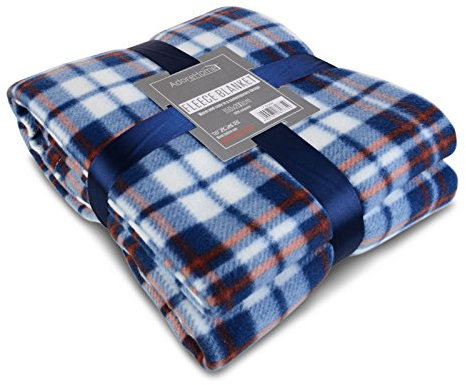 Soft Warm 150x200cm Double Tartan Check Sofa Throw Bed Fleece Travel Blanket (BLUE)