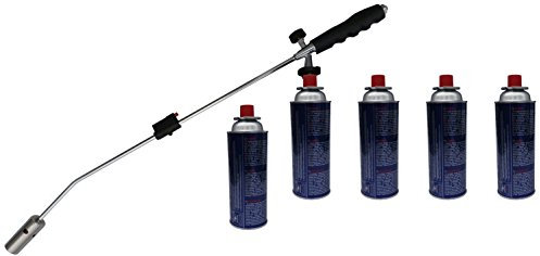 Kinzo Unkrautbrenner mit Zündung + 5 STK Druckgasdosen Abflammgerät Unkrautvertilger