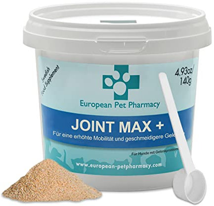 European Pet Pharmacy Compléments Articulations Chiens Joint Max+ - Formule Riche en Nutriments Poudre De Moule Verte pour Chiens et Chats pour Récupération, Mobilité, Tous Âges, 140g Msm Poudre