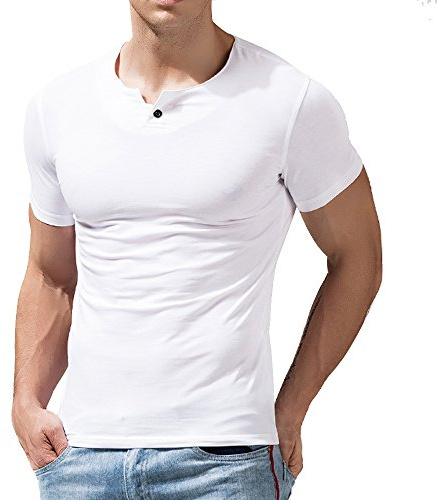 T-Shirt à Manches Courtes Henley Sport Chemise Cotton Muscle pour Homme Bouton