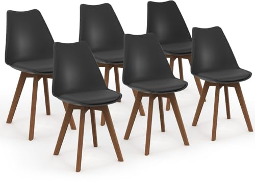 IDMarket - Lot de 6 chaises scandinaves SARA Noires Pieds foncés pour Salle à Manger